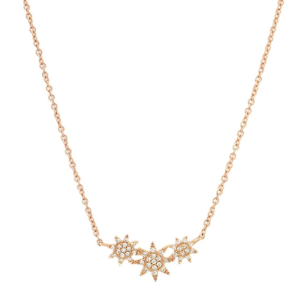 Pave Diamond Mini Stars Necklace 14K Rose Gold 0.09cttw 17 Inches